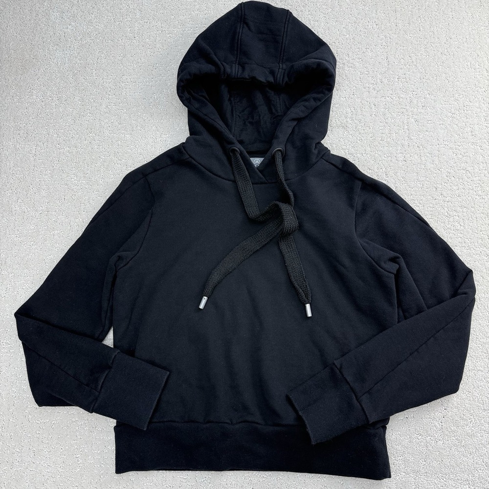 Aether Journey Pullover Womens M Black Hoodie Quiet Luxury $158